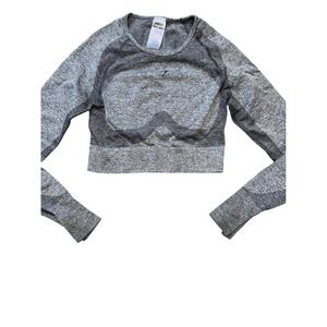 Gymshark Women's Long Sleeve Crop Top Workout Fitness Gray Thumb Holes